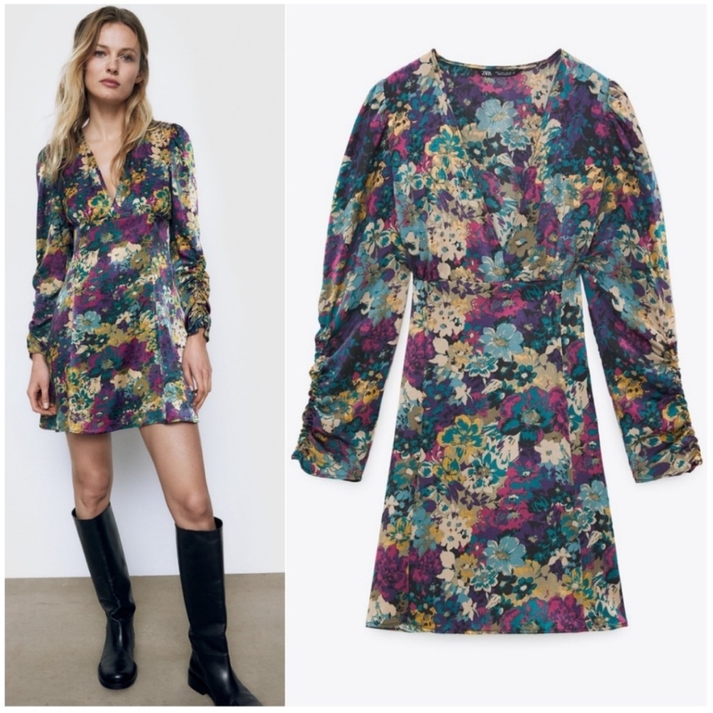 Zara purple, green and gold floral dress.  New with Tag. Size XL.